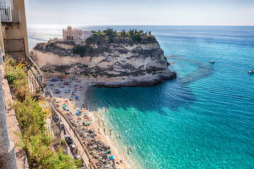 View over Isola Bella Beach, Tropea, Italy - obrazy, fototapety, plakaty