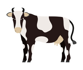 Cow icon vector isolated on the white background in flat style. Brown ow with white spots on the body. organic eco farm