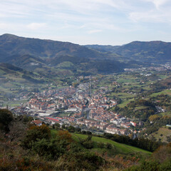 Fototapeta na wymiar panoramica de Azpeitia, pueblo del Gipuzkoa en el Pais Vasco (Spain)