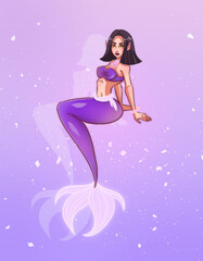 Purple little mermaid in graceful pose