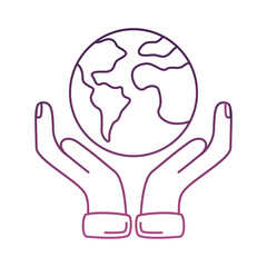 hands human lifting earth planet line style icon