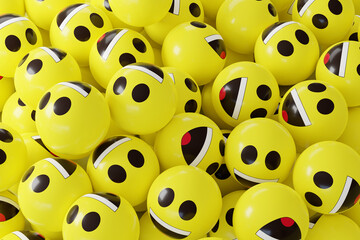 A lot of 3d yellow emoji emoticons. Face reaction. 3d illustration.