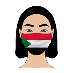 Coronavirus mask crisis. Sudan health system. Flag of Sudan coronavirus outbreak patterned mask wearing woman.