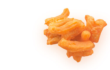 deep-fried doughstick for eat with soy milk or coffee ,tea in the morning isolated copy space on white background with clipping path