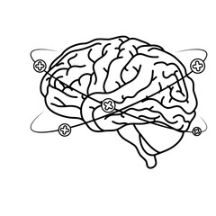 brain human with pluss symbols around mental health care