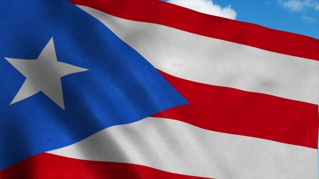 Puerto Rico flag waving in the wind, blue sky background. 4K