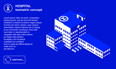 Hospital with helipad isometric vector illustration.