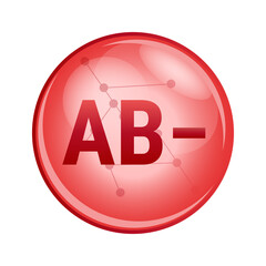 Vector red icon of blood group or blood type AB−. Red donation cell isolated on a white background. Transfusion hematology icon. AB- negative, where the blood contains type-A and type-B antigens.