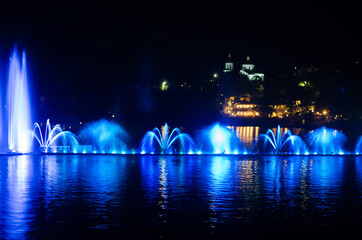 Fountain in the evening, blue