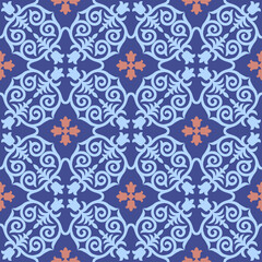 Decorative Asian Folk Seamless Pattern. Ornament of Asian Nomads: Kyrgyz, Kazakhs, Bashkirs, Tatars, Yakut, Mongols. Ethnic Vector Illustration for Paper Products, Textiles.	