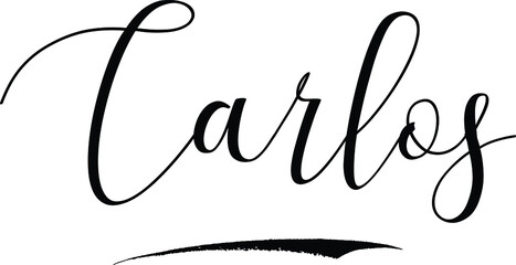 Carlos -Male Name Cursive Calligraphy on White Background