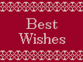 Merry Christmas. Fairisle Design Knitting Pattern. Scandinavian style greeting card. Christmas greeting card banner poster. Knitted imitation. Winter Holiday Sweater Design. Vector Illustration.