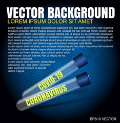 Vector dark background with two test tubes coronavirus and covid-19
