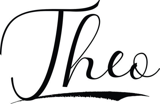  Theo-Male Name Cursive Calligraphy on White Background