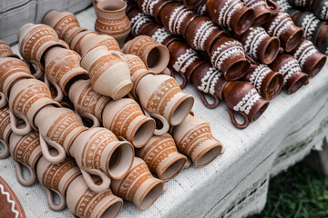 ceramic pots arranged on the table