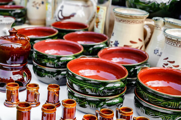 ceramic pots arranged on the table