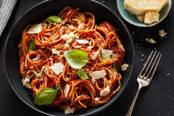 Pasta with tomato sauce and cheese