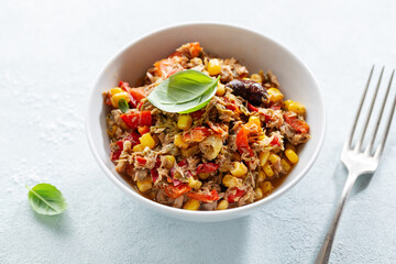 Tuna mexican salad served in bowl