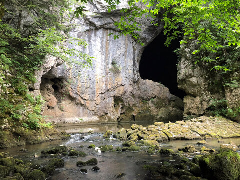 Caves in the limestone rocks of the Rak River canyon, Cerknica - Notranjska Regional Park, Slovenia (Krajinski park Rakov Škocjan, Slovenija)