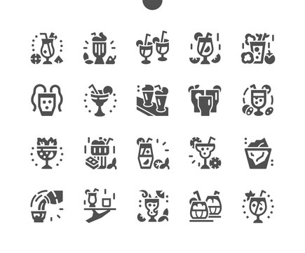 Alcohol drinks and cocktails. Party in the club. Cocktail glasses. Menu for restaurant and cafe. Vector Solid Icons. Simple Pictogram