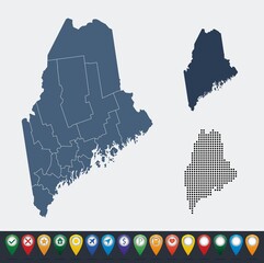Set maps of Maine state - obrazy, fototapety, plakaty