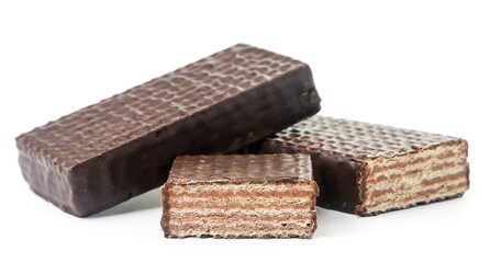 Waffles in chocolate on a white background. Isolated