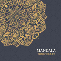 Invitation graphic card with mandala. Vintage decorative elements. Applicable for covers, posters, flyers, banners. Arabic, islam, indian, turkish, chinese, ottoman motifs. Color vector illustration.
