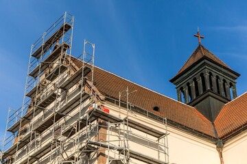 Monastery Porta Coeli, Predklasteri, Czech Republic, Europe. Reconstruction of the monastery in 2020. Construction site in the monastery.