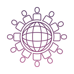 group of silhouettes people around sphere line style