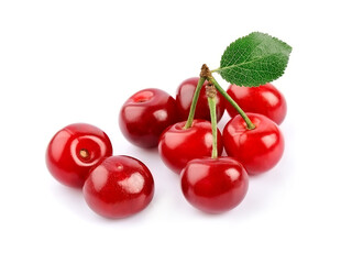 Organic sweet cherry with leaves