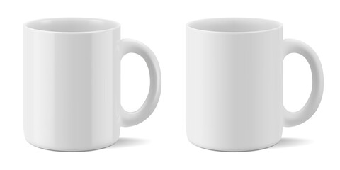 Vector realistic mockup of matte and glossy mug. Blank isolated cup. EPS 10
