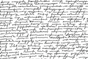 Grunge texture of unreadable, illegible handwriting. Sloppy handwritten text in ink. Vector illustration. Overlay template.