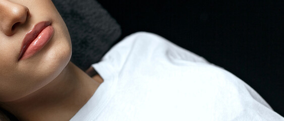 Female lips after the augmantation procedure