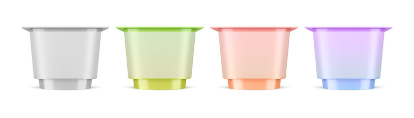 Vector realistic plastic glossy packaging mockup for yogurt, ice cream (or other food) with a paper label. EPS 10.