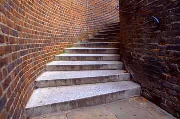 Looking up some winding street steps curving to the right