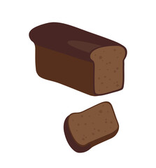 Vector illustration of brown bread and a slice of bread. Hand-drawn rye bread set isolated on white background. Baking products. Healthy eating.