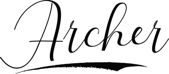 Archer -Male Name Cursive Calligraphy on White Background