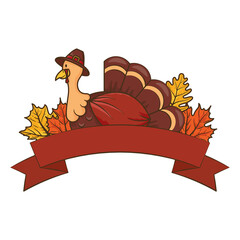 thanksgiving turkey wearing pilgrim hat with leafs and ribbon frame