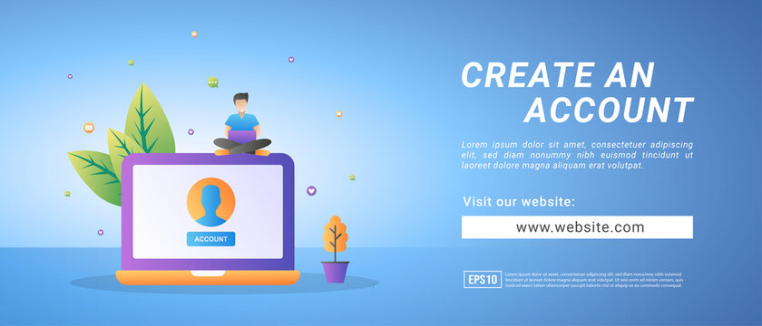 Banner create an account, register as a new user. Banners for promotional media