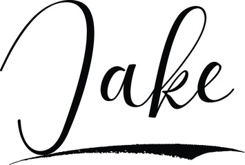 Jake -Male Name Cursive Calligraphy on White Background - obrazy, fototapety, plakaty