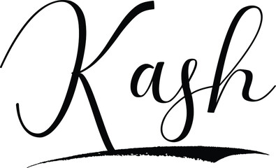 Kash -Male Name Cursive Calligraphy on White Background