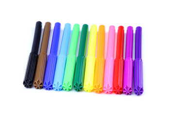 Multicolored felt pens isolated on a white background. Colorful set of marking pen isolated. Home education