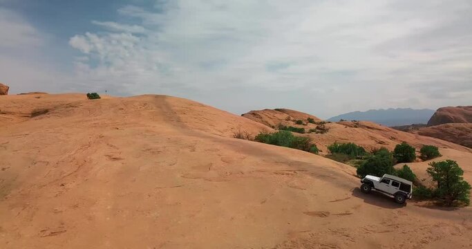 Off-roading Vehicle Driving in the Beautiful Deserts of Moab Utah