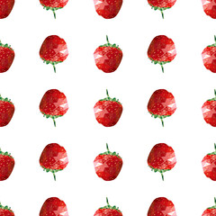 Low Poly strawberries seamless pattern on white background. Colorful abstract background. Vector illustration.