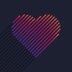 Heart symbol. Colors gradient with oblique lines design. Vector illustration