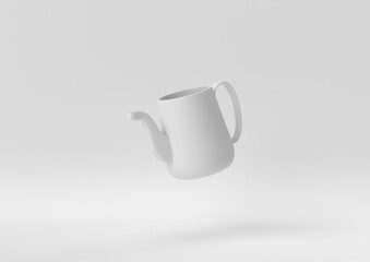 Creative minimal paper idea. Concept white kettle with white background. 3d render, 3d illustration.
