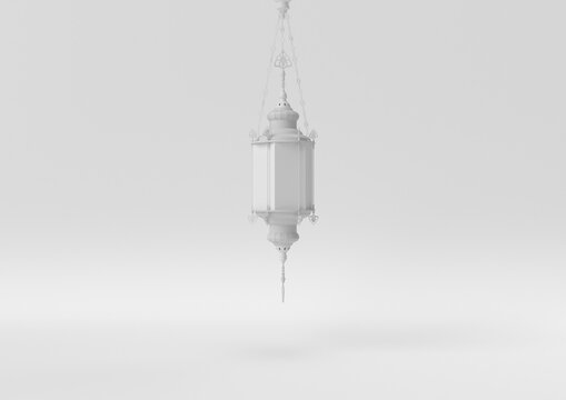 Creative minimal paper idea. Concept white ramadan with white background. 3d render, 3d illustration.