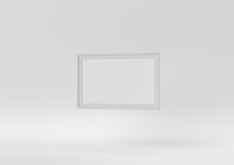 Creative minimal paper idea. Concept white photo frame with white background. 3d render, 3d illustration.