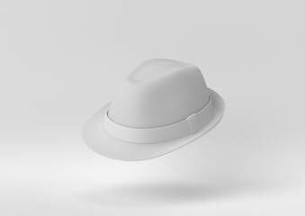Creative minimal paper idea. Concept white hat with white background. 3d render, 3d illustration.