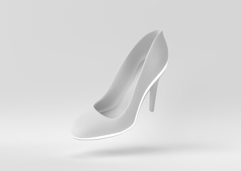 Creative minimal paper idea. Concept white shoe with white background. 3d render, 3d illustration.
